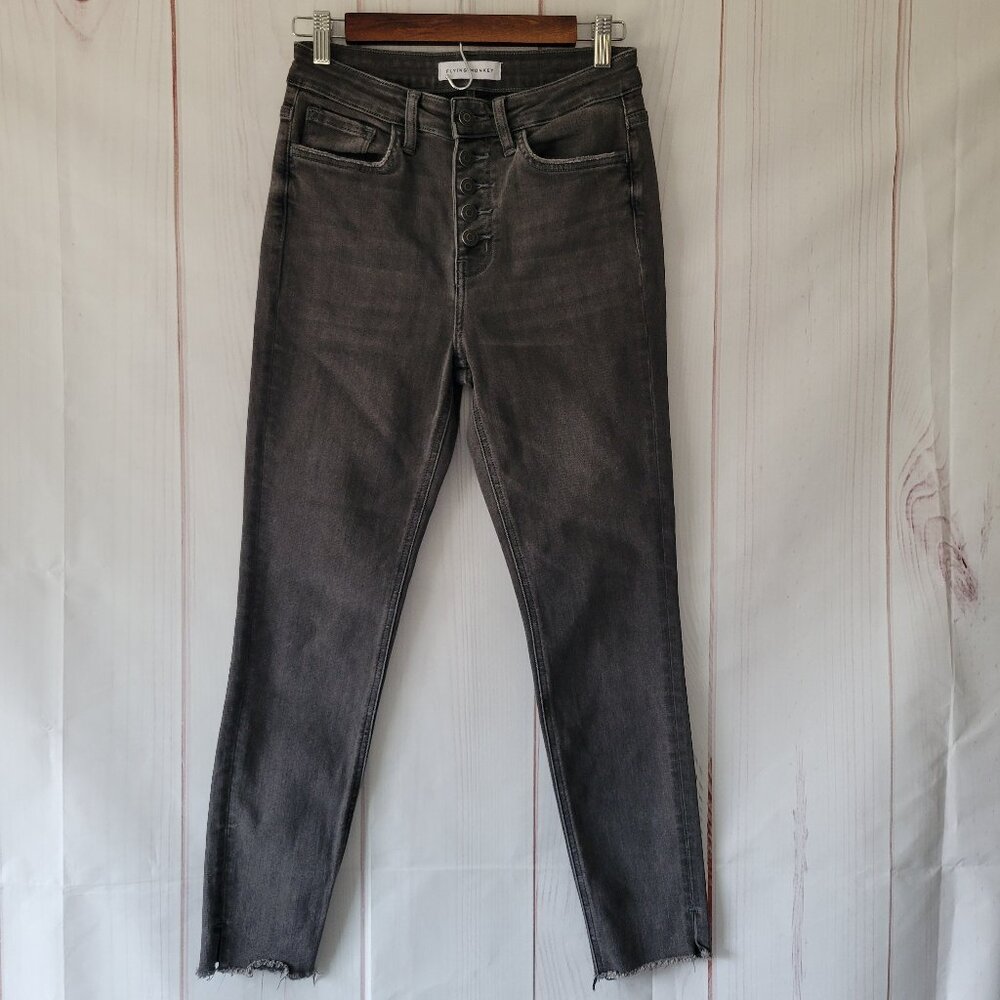 Buckle Flying Monkey Button Fly Women’s Sz 27 Black Denim Jeans, Skinny, Frayed